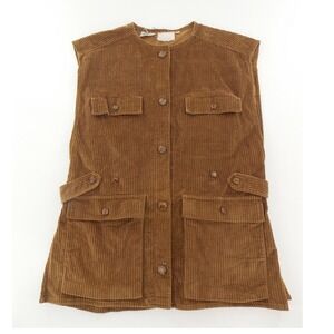 Vintage Corduroy Vest Safari Utility Multi Pocket Womens Size 6 Brown Button Up